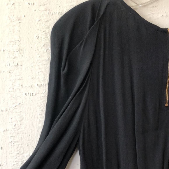 SANDRO BLACK DRESS SIZE 1 - LIKE NEW! Gold zipper details & puff shoulder detail - Picture 9 of 13